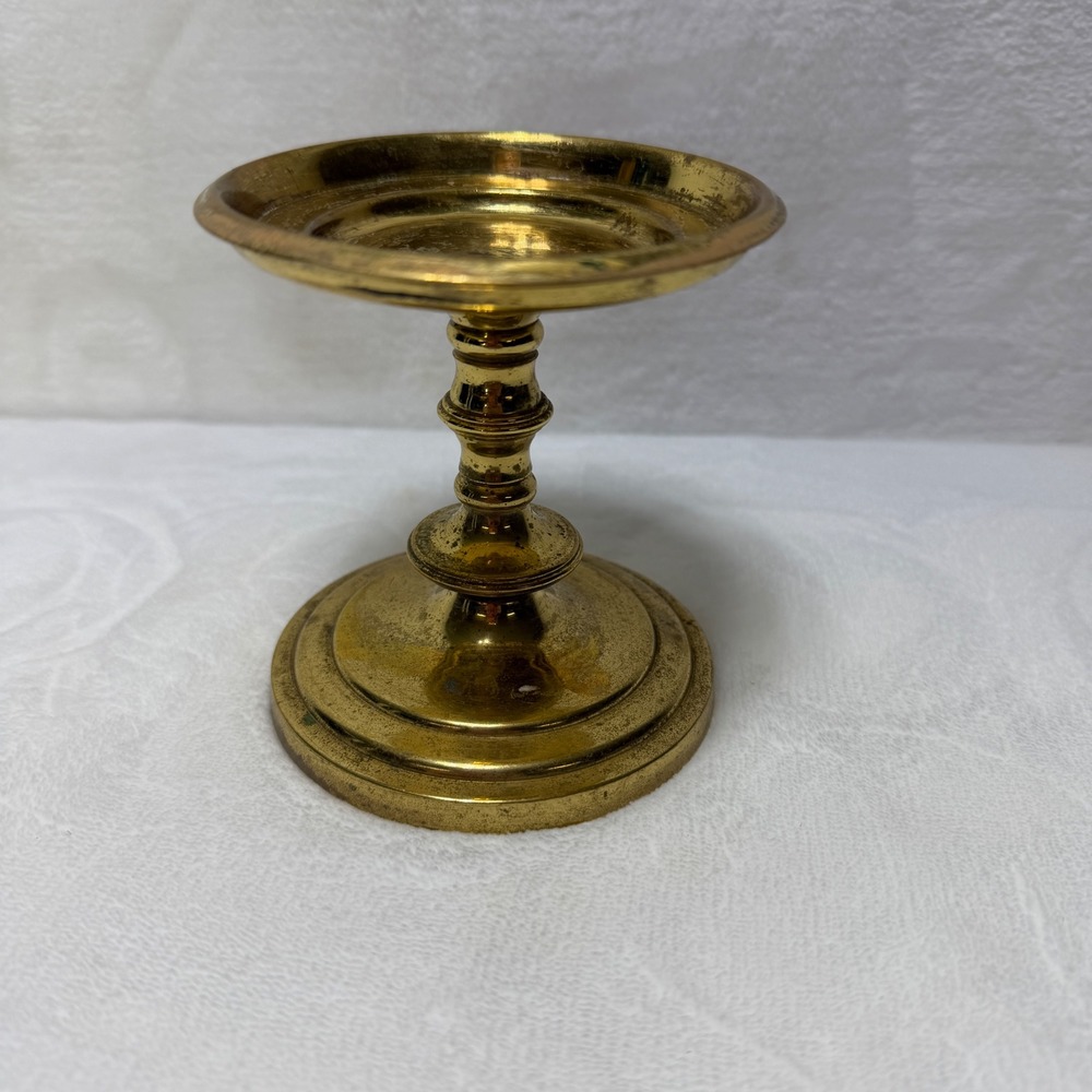 Vtg Partylite Brass Pillar Candle Holder Pedestal Stand Gold Tarnish Patina 4in